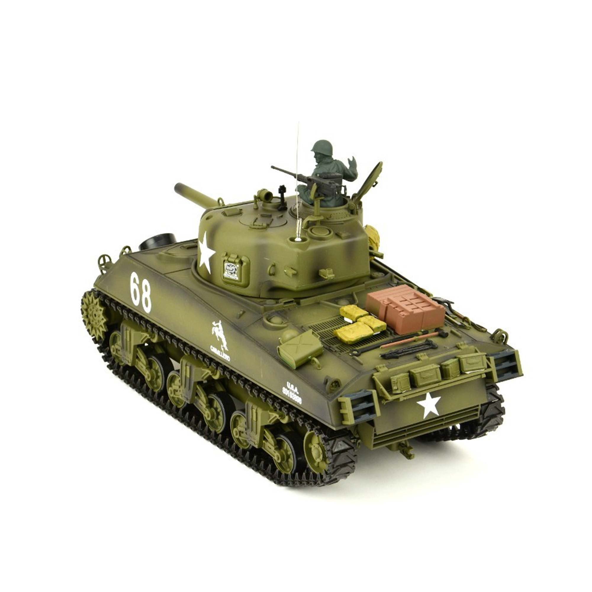 US M4A3 Sherman RC zdalnie sterowany czołg 1/16, wersja ulepszona z technologią 2,4 GHz, metalowa skrzynia biegów, funkcja strzału, dźwięku i dymu, skala modelu pojazdu łańcuchowego, kompletny zestaw