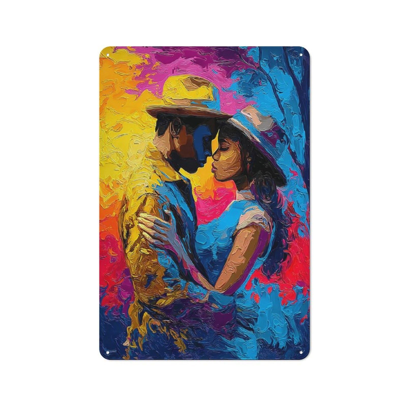 Junmoney Colorful Kiss Artistic Embrace Tin Wall Plaque 30X20cm With For Hobby Room Or Studio, For Home Interiors, Feature Walls And Decorative Displays