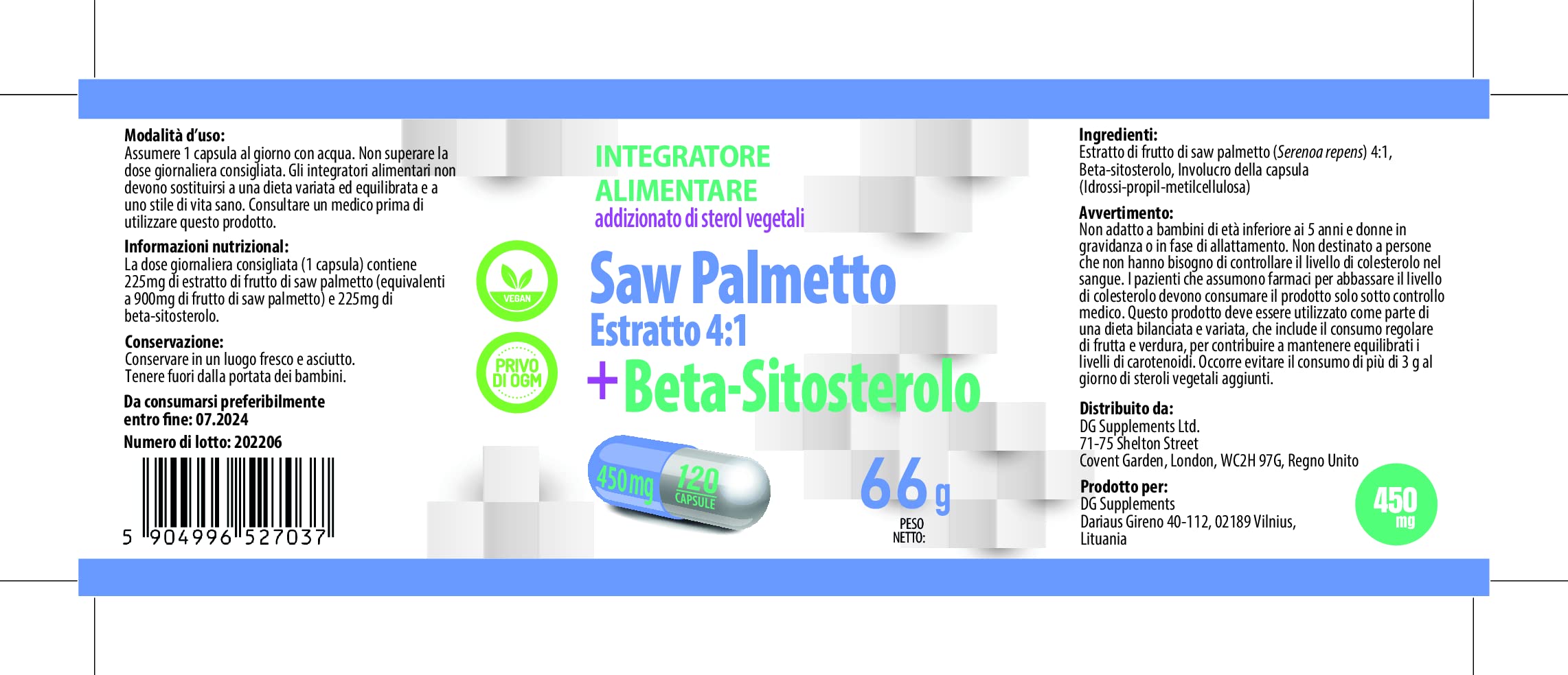Hepatica Saw Palmetto | 4:1 e Complesso Beta-Sitosterolo 450 mg | 120 capsule vegane | Serenoa – Serenoa repens | GMP & Testato da Laboratorio Indipendente