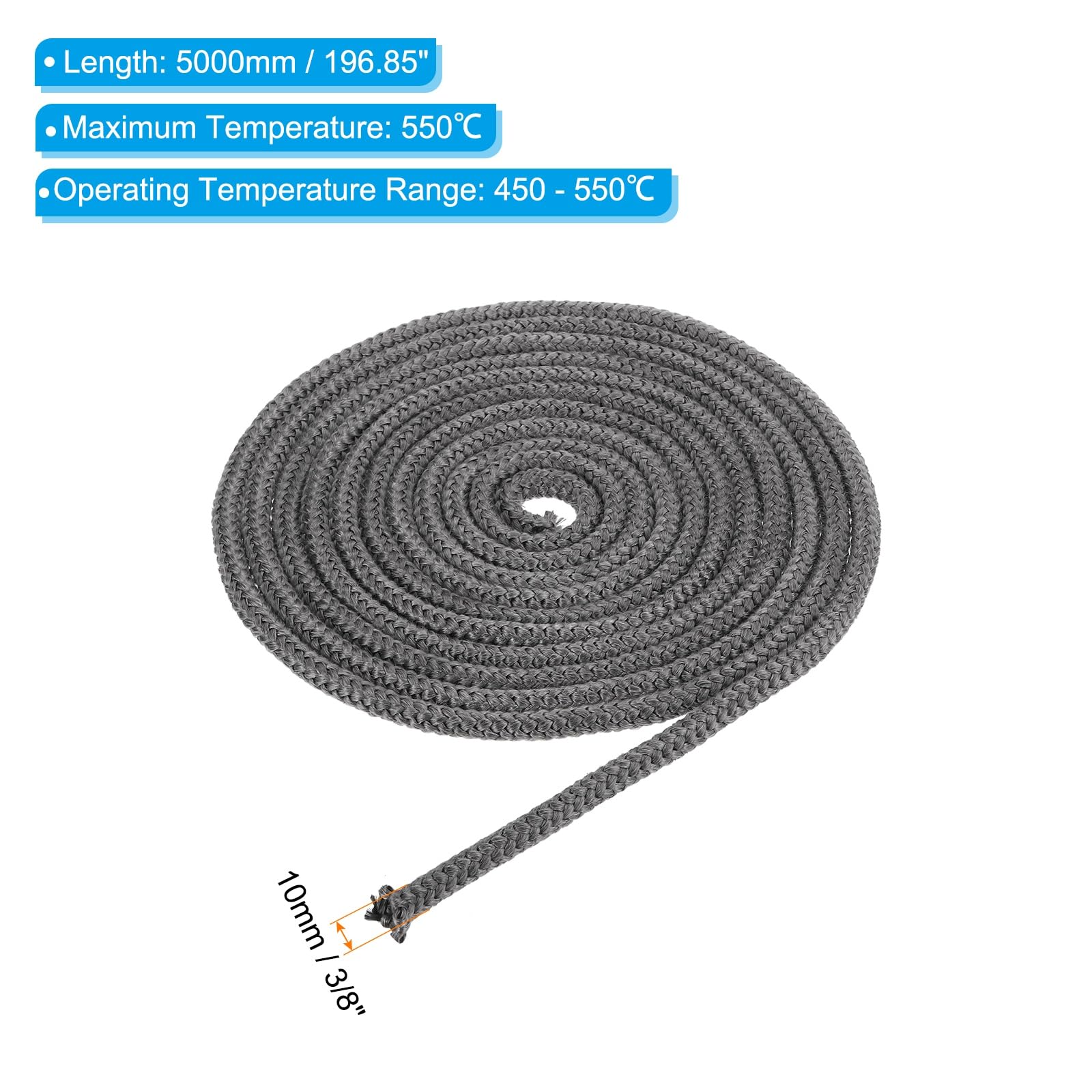PATIKIL 2Pcs Guarnizione Per Stufa 10mm x 5 Metri Per Stufe Nero | Cordone Rotondo In Fibre Di Vetro Grafite, Resistente Ad Alta Temperatura, Porte Di Camini