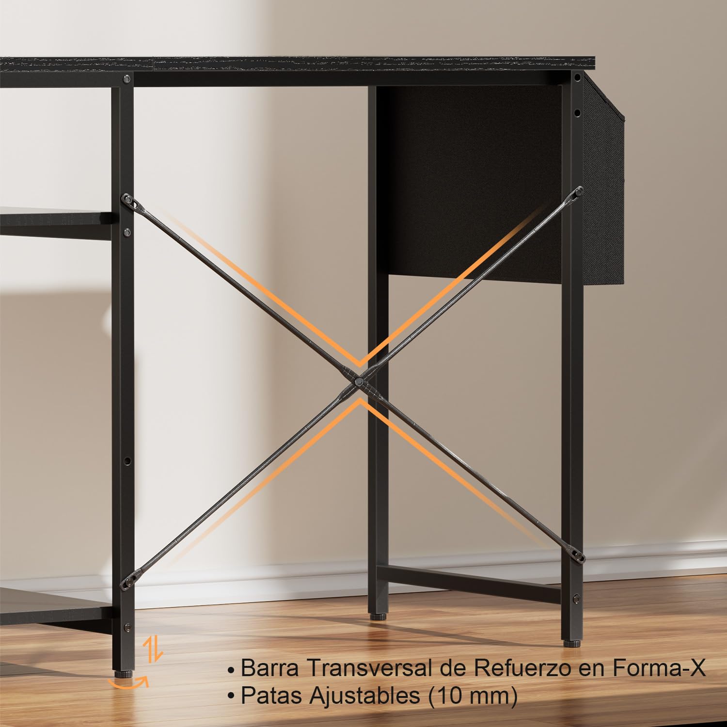 SOLAVERO LED Escritorio 100 x 48 cm, Mesa Escritorio Pequeña con Soporte de Monitor, Mesa Ordenador con Bolsa de Almacenaje, Estante Ajustables, para Oficina en Casa, Estudio y Juegos, Negro
