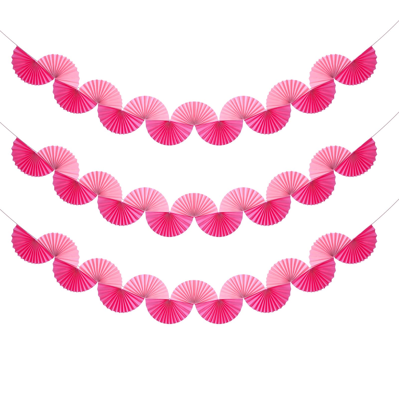 3 Pack Pink Paper Fan Garland 15.6ft Hanging Decor