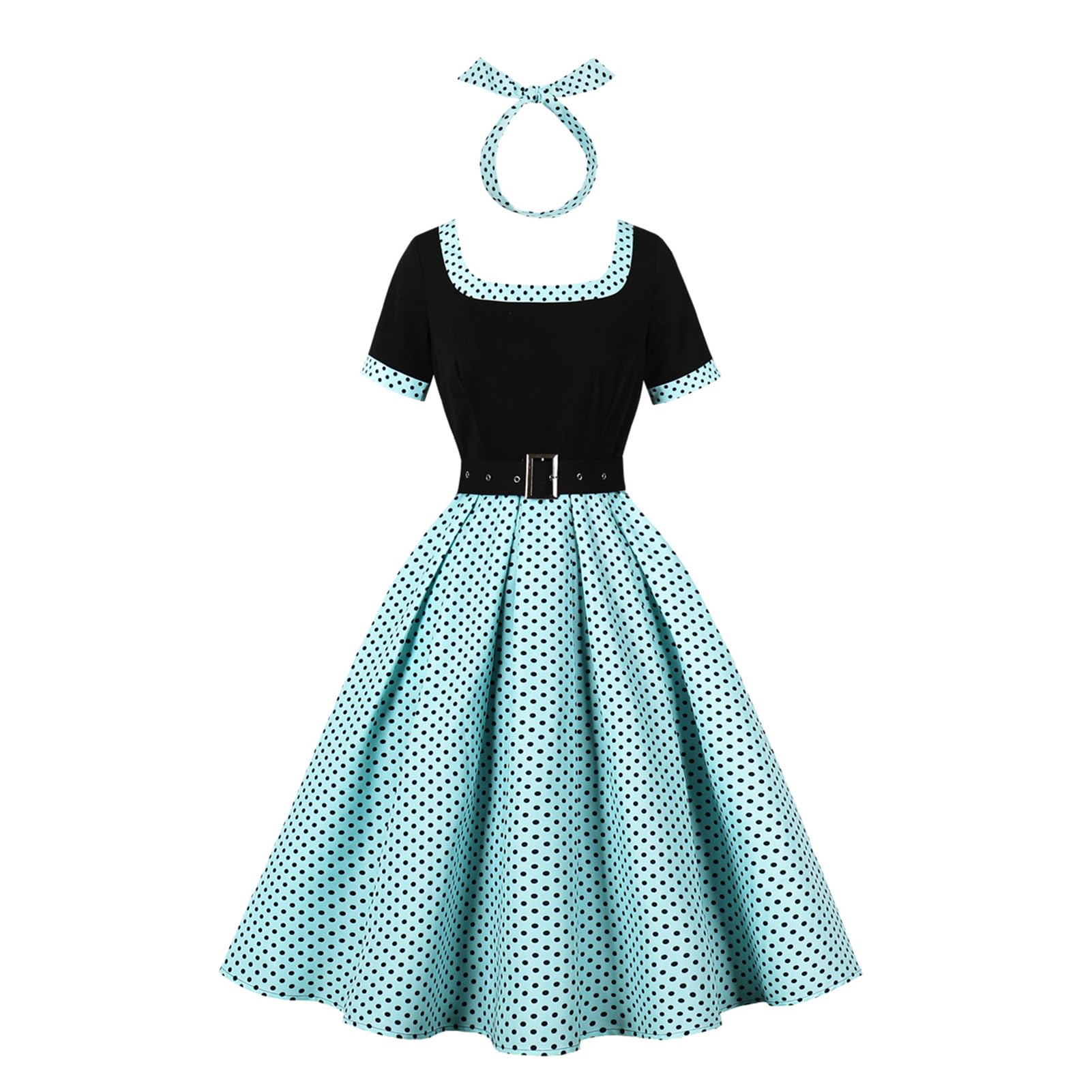 Robe midi vintage des années 1950 pour femme - Style Hepburn - À pois - Manches courtes - Ligne A - Swing Pinup - Robe midi d'été décontractée - Cocktail - Soirée - Robe formelle