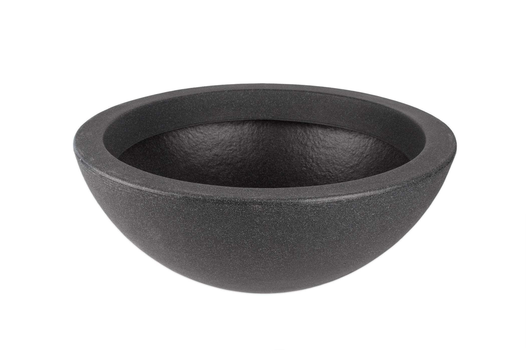 BigDean XXL Pflanzschale Wasserschale Ø 52 cm Höhe ca. 19 cm - Brunnenschale für Miniteich - Stabiler Kunststoff - Anthrazit Stein-Optik - Abfließen möglich - Grabschale