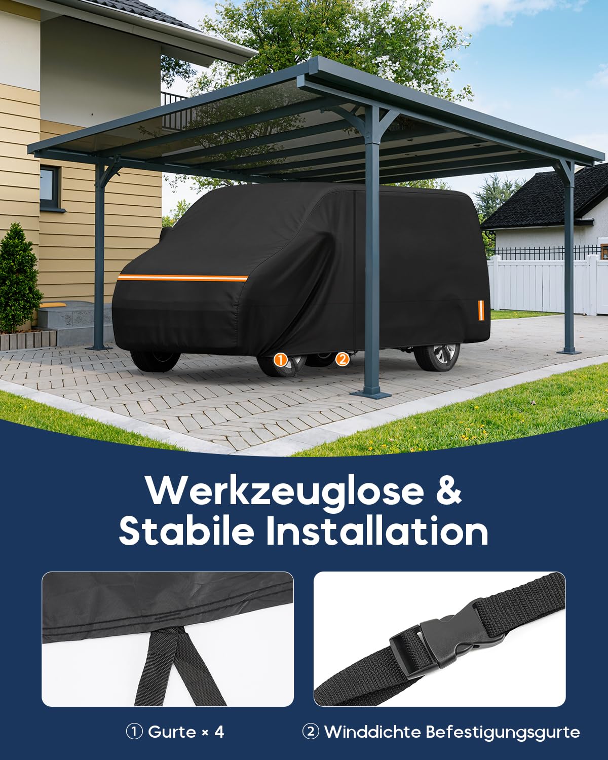 Copertura Camper per VW T4 T5 T6 Telo Copri Camper 420D Oxford Impermeabile Traspirante con Cerniere Sigillate 530 × 190 × 199 cm
