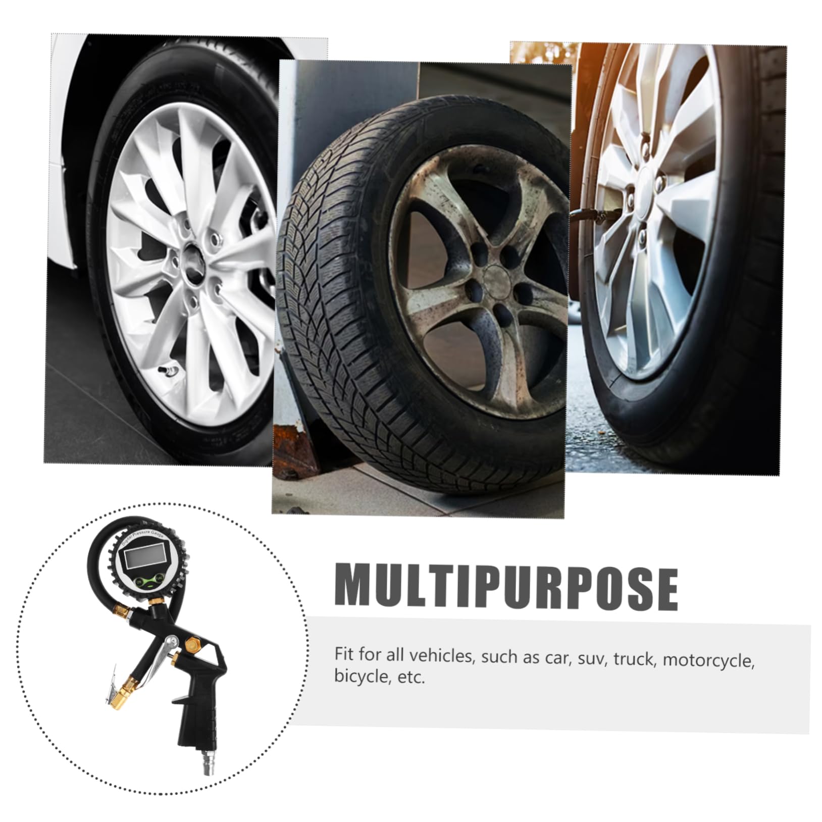Manometro per Pressione Gomme 60psi Digitale Robusto Argento | Misurazione Accurata En 837 1.6%, Uso Bici e Suv, Funzionamento una Mano
