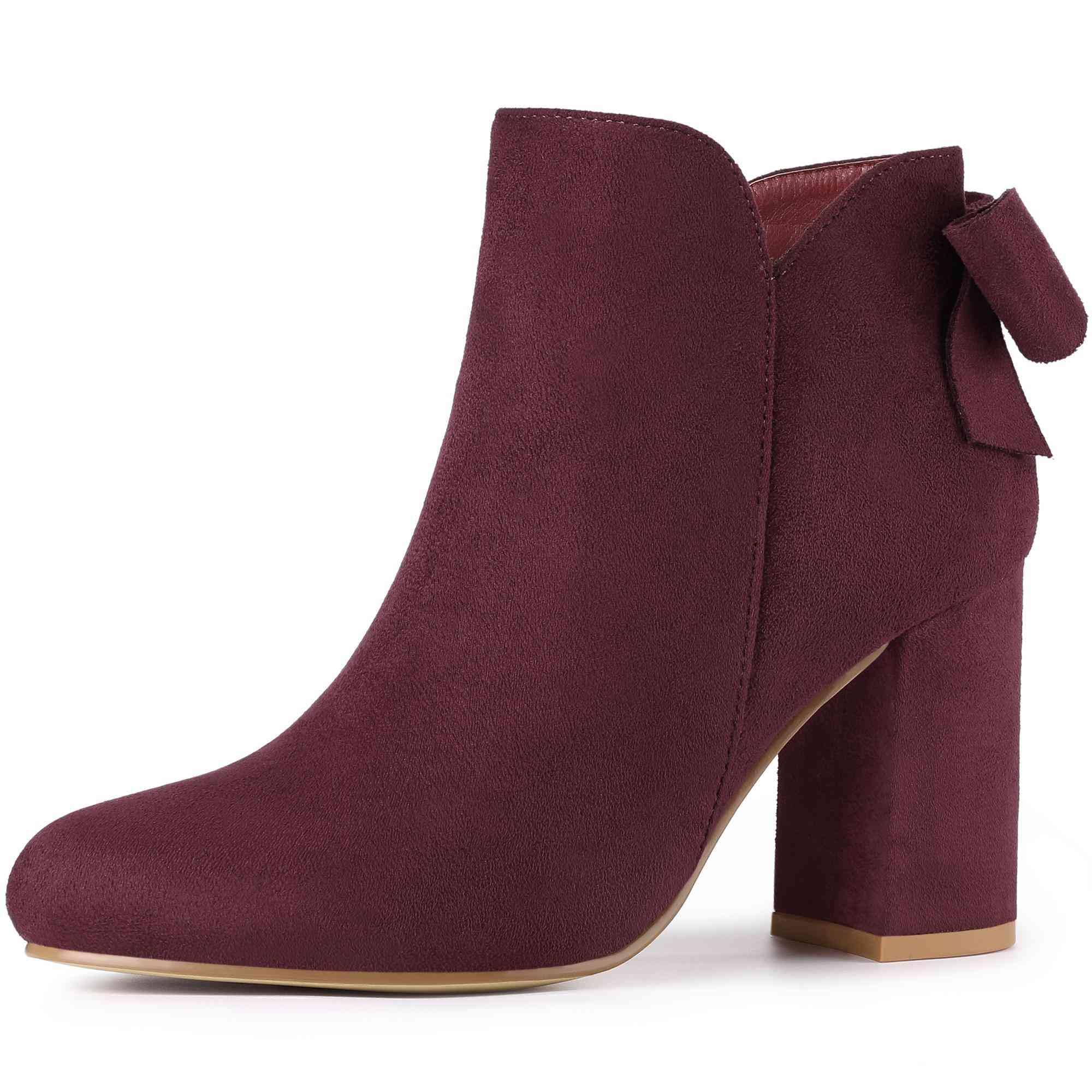 Allegra K Womens Round Toe Bow Decor Chunky Heel Ankle Boots