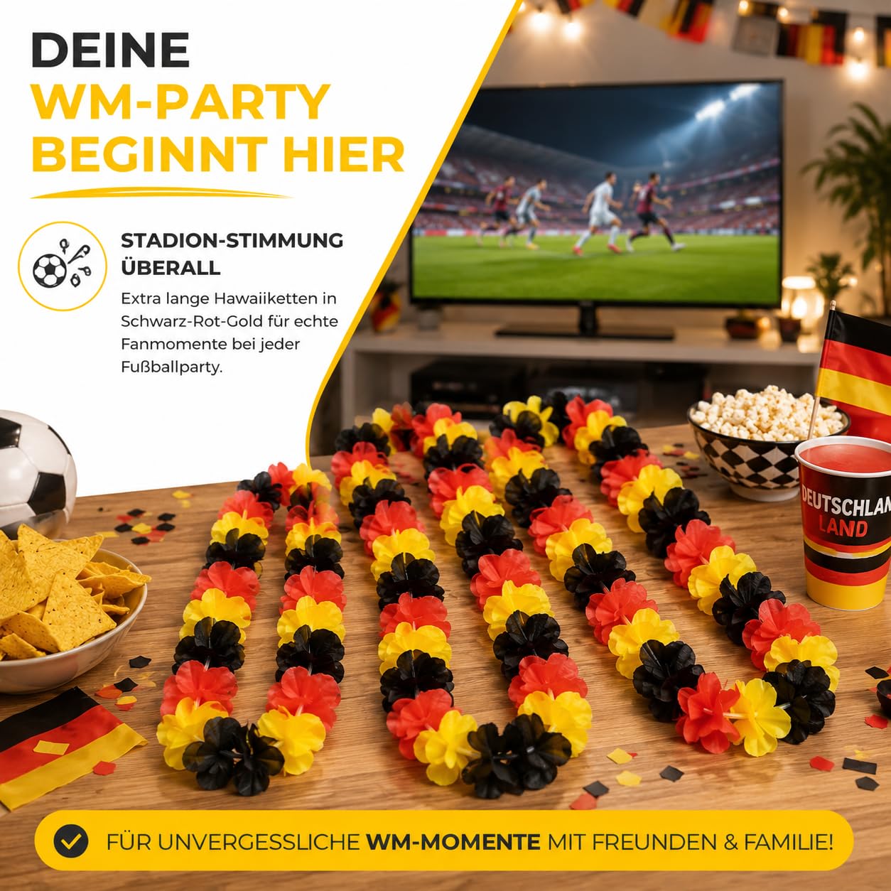 TK Gruppe Timo Klingler 3 collane per fan della Germania Coppa del Mondo 2026 – extra lunghe – Collana hawaiana in nero, rosso, oro per feste di calcio e decorazioni per i campionati europei (3)