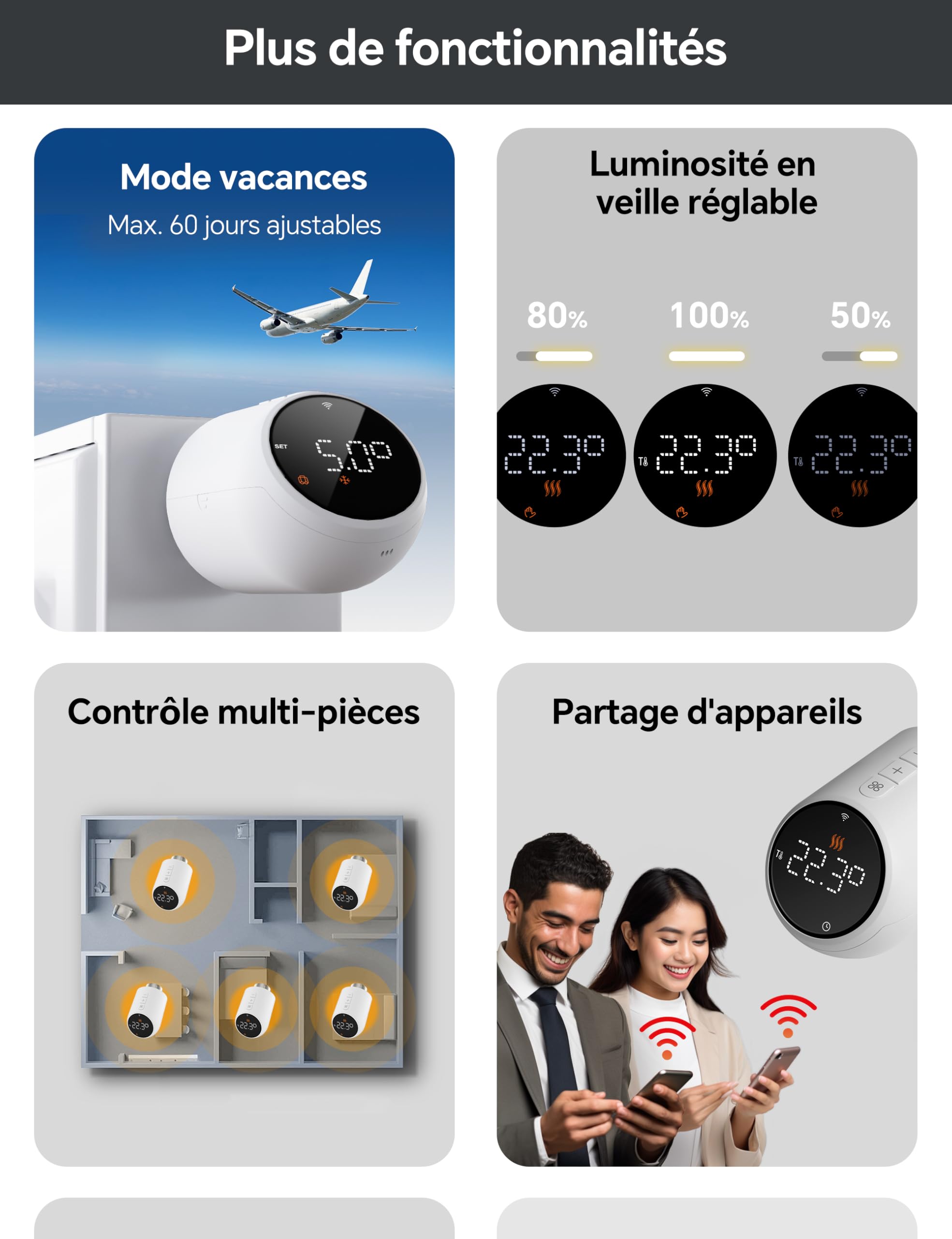 Beok Tête Thermostatique Connectée et Intelligente pour radiateur Eau,WiFi | Compatible Tuya/Smart Life APP, Compatible Alexa/Google Home, Vanne Thermostatique Radiateur, Intelligente
