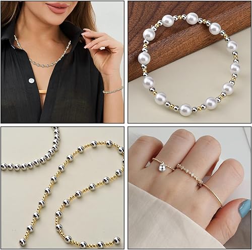 Miniatura 7 de CNONE 310 cuentas espaciadoras rellenas de oro de 18 quilates para hacer pulseras de joyería, cuentas redondas de pulsera, cuentas rellenas de oro