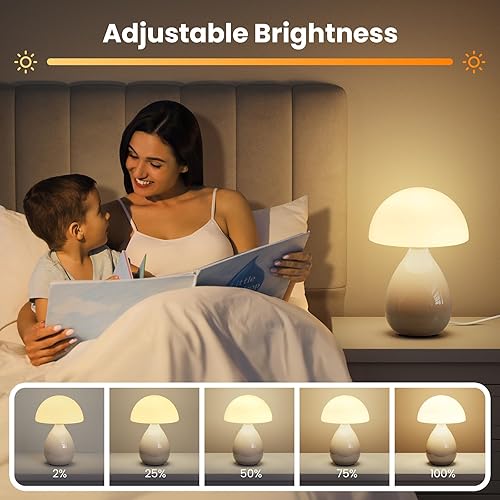 Miniatura 4 de Lámpara de seta pequeña luz de mesa vintage, mini lámpara moderna mesita de noche LED, pequeña luz regulable para dormitorio, sala de estar, base de