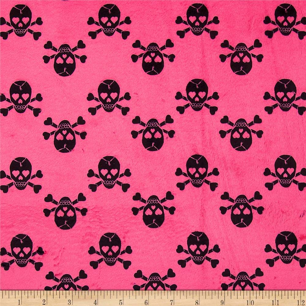 EZ Fabric Minky Jolly Rogers Skull & Bones Hot Pink/Black, Fabric by the Yard