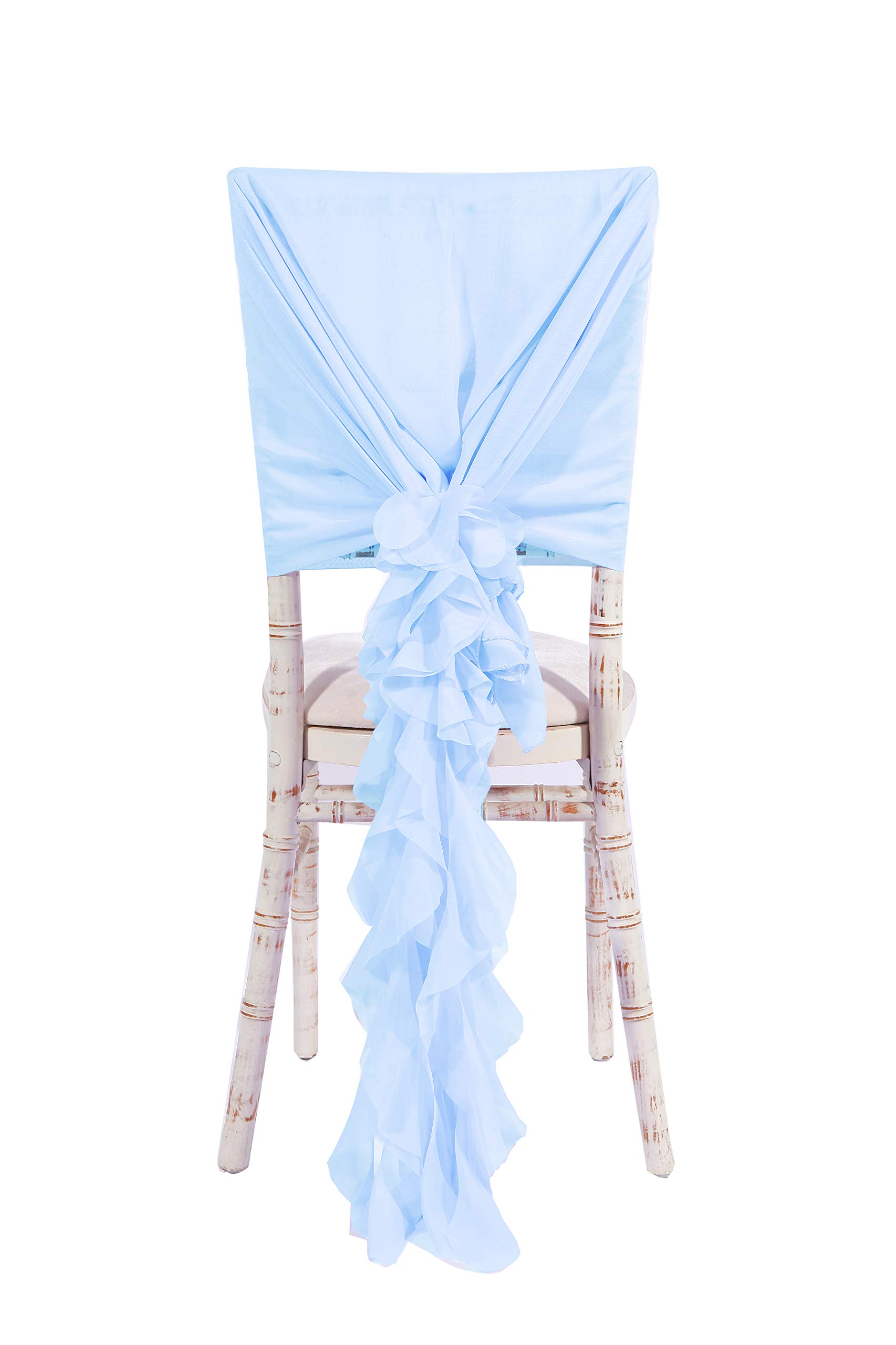 LUXURY CHIFFON HOODS WITH RUFFLES DECOR CHAIR COVER SASH WEDDING PARTY EVENTS (Baby Blue, 20 Pcs)