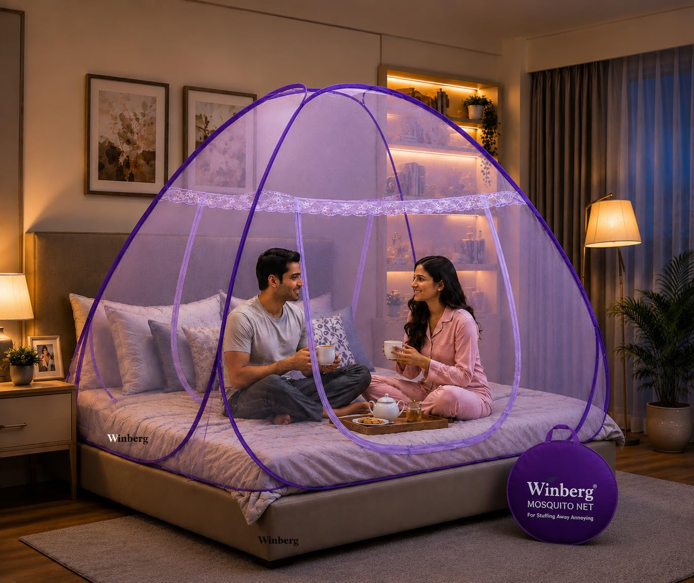 winberg double bed mosquito net king size foldable purple | king size, foldable design, double bed, indoor use
