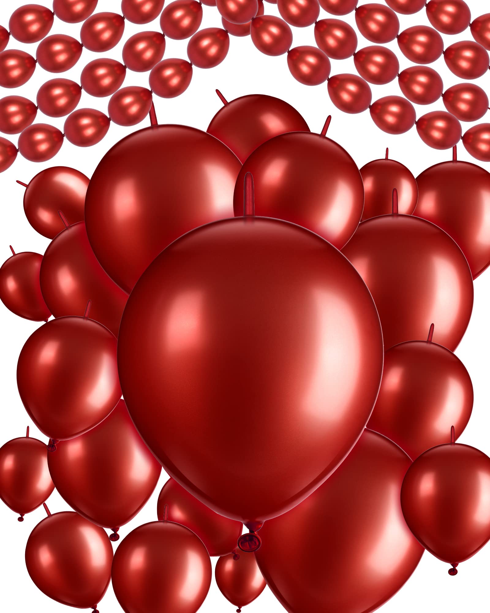 Photo 1 of 600 Pcs 6 Inch 10 Inch Christmas Linking Balloons Quick Linkable Balloons Latex Link Balloons Tail Needle Linking Balloons for Wedding Birthday Party Arch Decoration (Red)