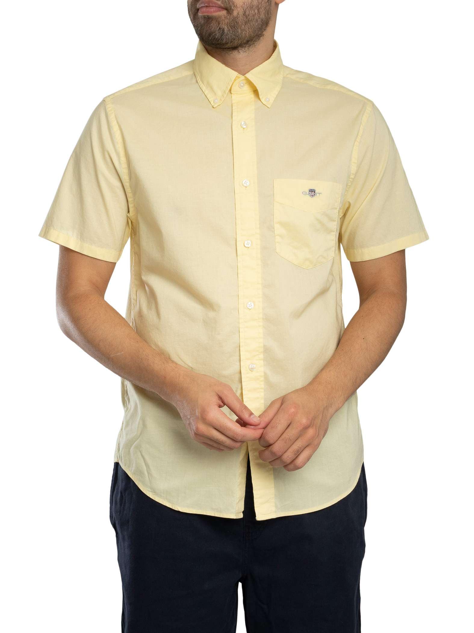 GANT Men's Regular Classic Poplin Shortsleeved Shirt, Vanilla Yellow, XL