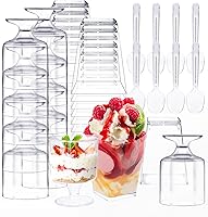 Vista 1 de Whaline 200 tazas de postre de 5 onzas con cucharas, 50 tazas de parfait de copa cuadrada, 50 tazas de aperitivo transparentes, 100 cucharas