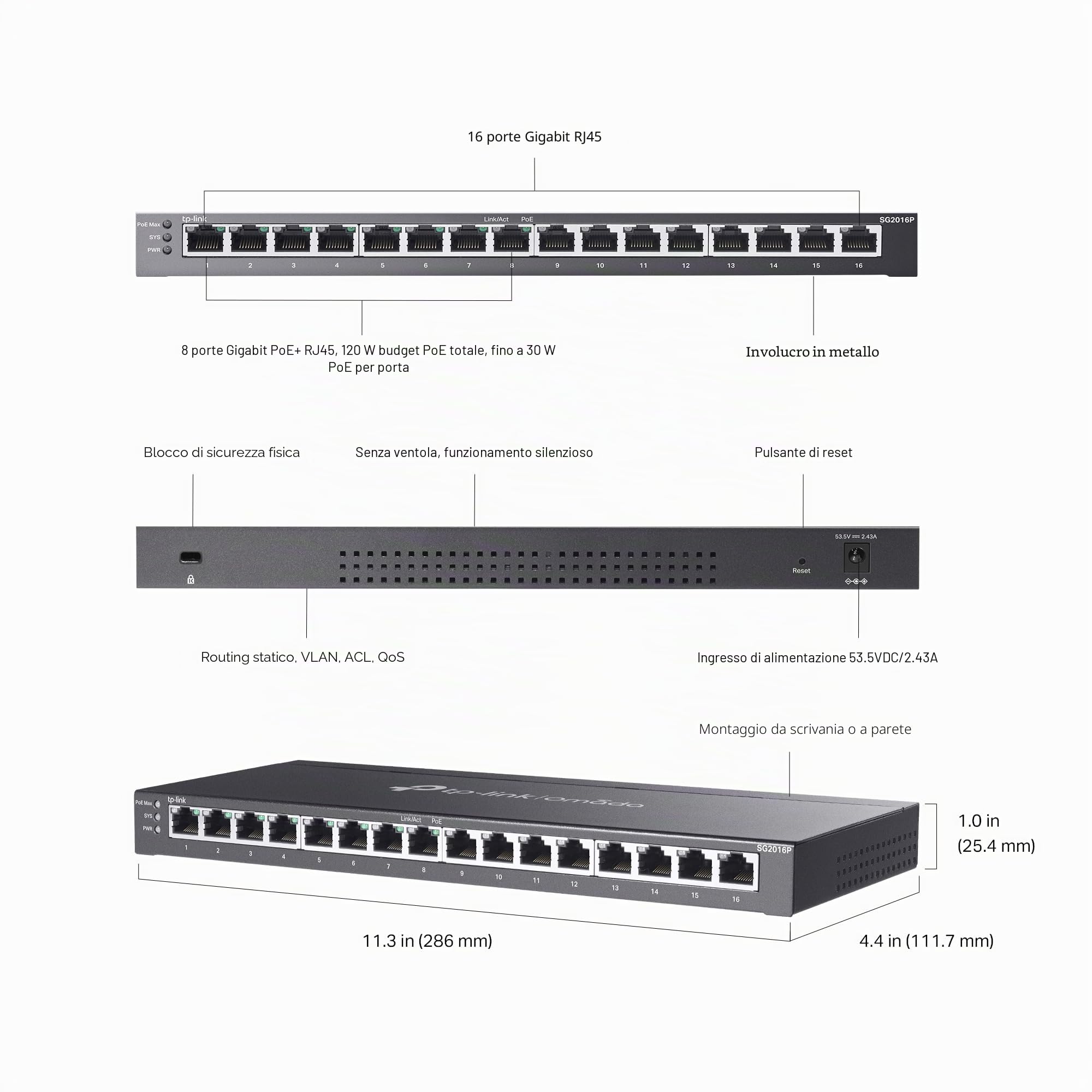 TP-Link SG2016P, Jetstream 16 Port Gigabit Smart Switch con 8 porte PoE+