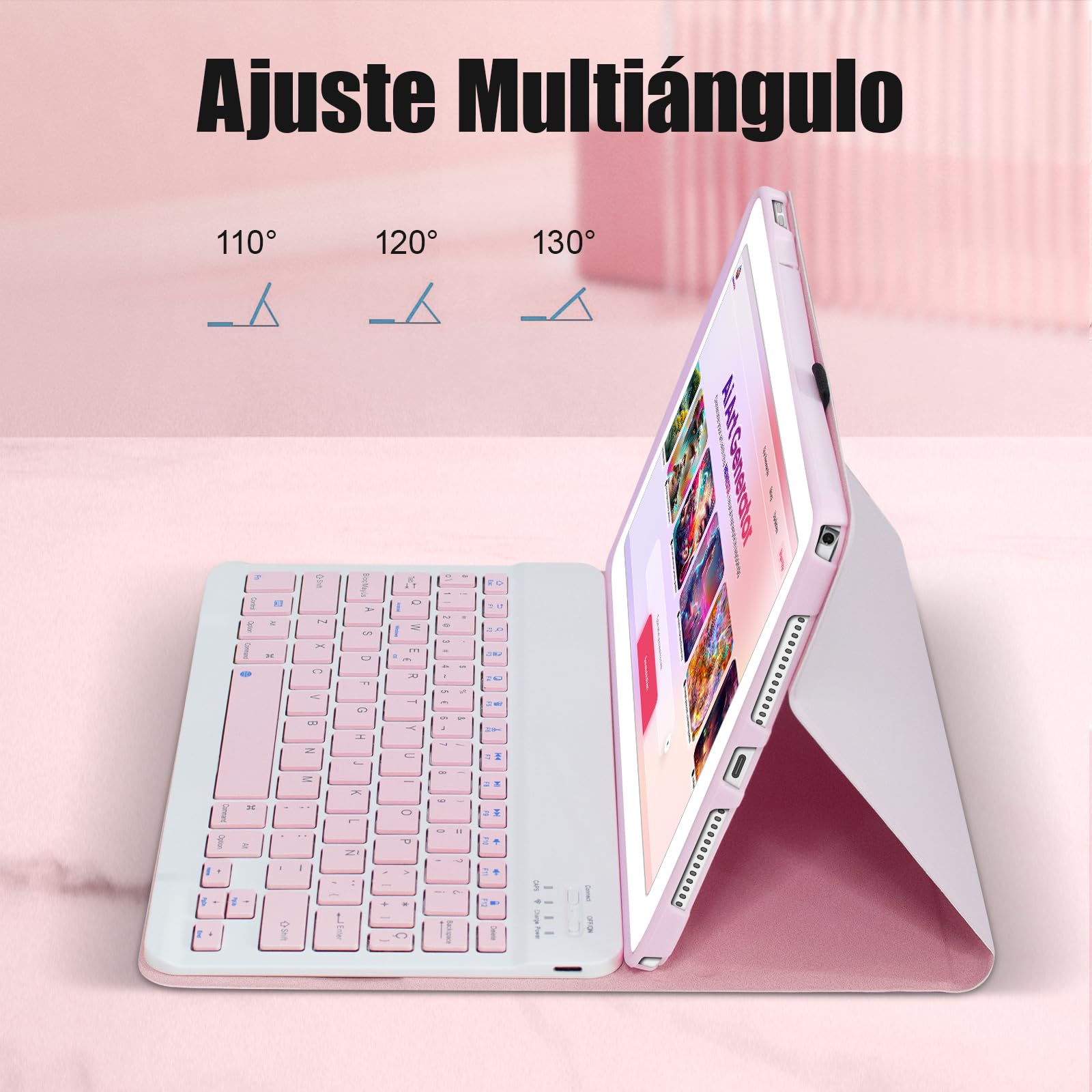 Funda con Teclado para Lenovo Tab M11 (TB-330FU/330XU) 11", Español Ñ, Funda Giratoria Y Teclado Bluetooth Desmontable con Portalápices (Rosa)
