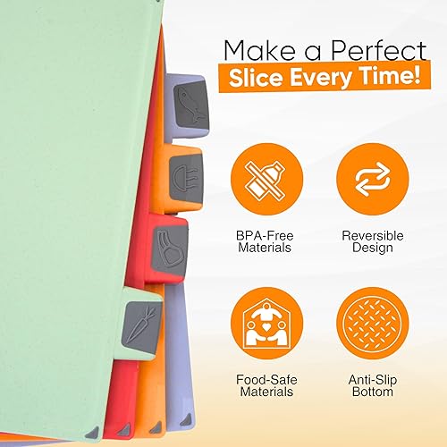 Miniatura 9 de Juego de 4 tablas de cortar no tóxicas con tijeras de primera calidad, tablas de cortar de plástico y goma sin BPA para artículos esenciales de