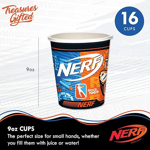 Miniatura 4 de Treasures Gifted Suministros para fiestas de cumpleaños Nerf con licencia oficial, sirve para 16 invitados, juego clásico de vajilla Nerf para
