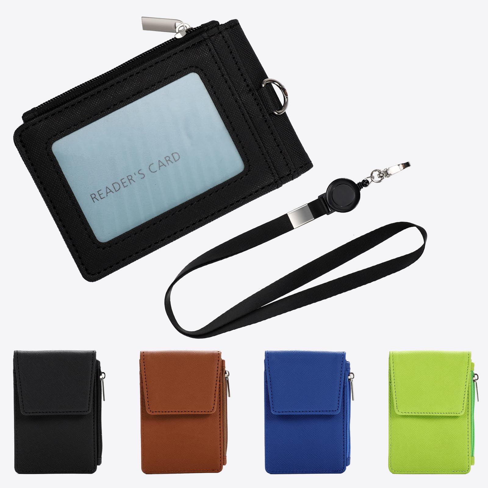 [Etercycle] 定期入れ 伸縮リール式ストラップ付き パスケース ICカードケース 小銭入れ付き 4枚収納 両面用 男女兼用 (ブラック)