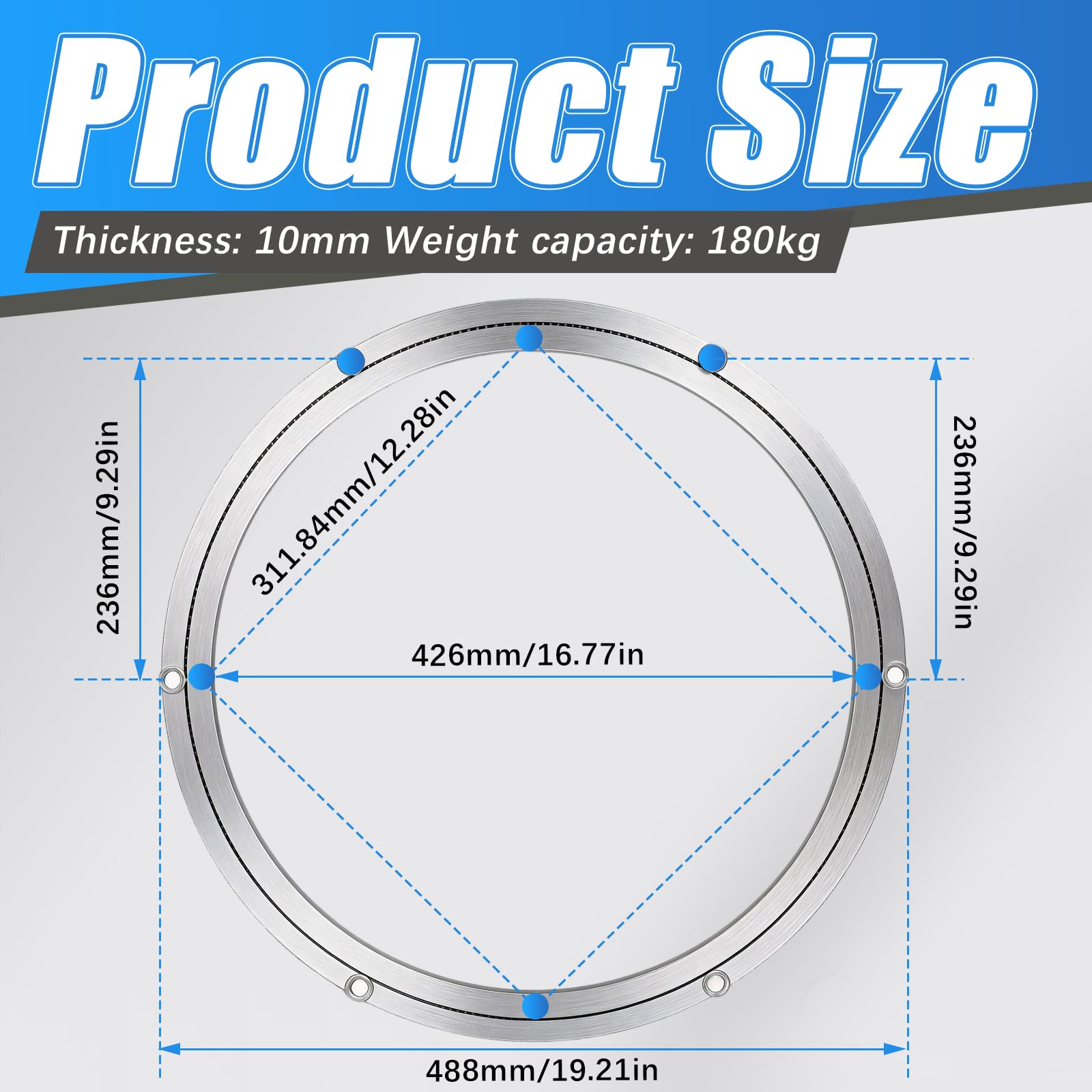 Plateau Tournant, Lazy Susan 50 cm (20 Pouces) Roulement Rotatif en Aluminium 360° Plateau Tournant Charge Lourde 180 kg avec Pieds Antidérapants pour Table Salle À Manger Support Écran