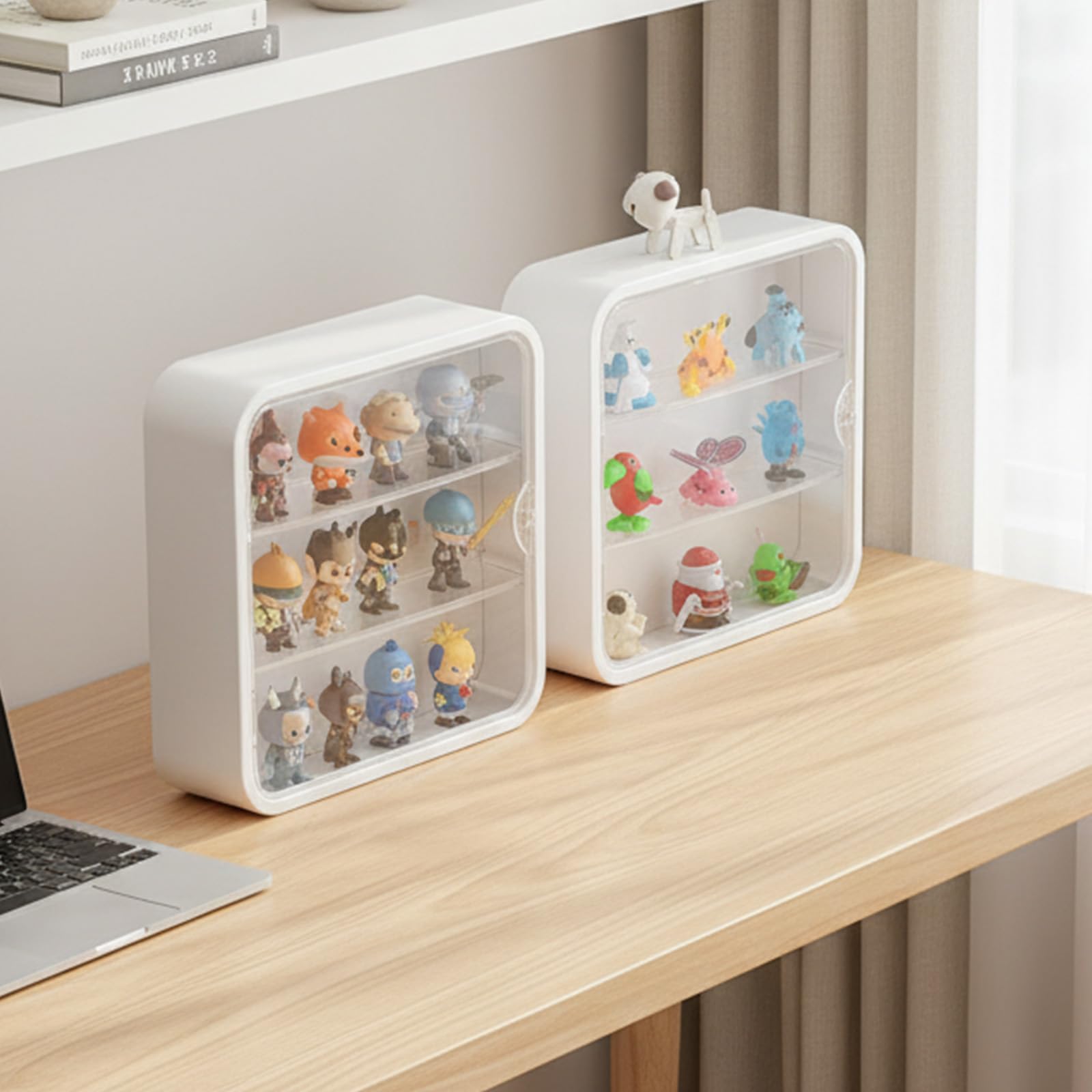 powerking Vitrina Transparente de 3 Niveles para Figuras, Caja de Almacenamiento de muñecas montada en la Pared, Soporte de exhibición Ajustable de acrílico con Puerta magnética para coleccionables