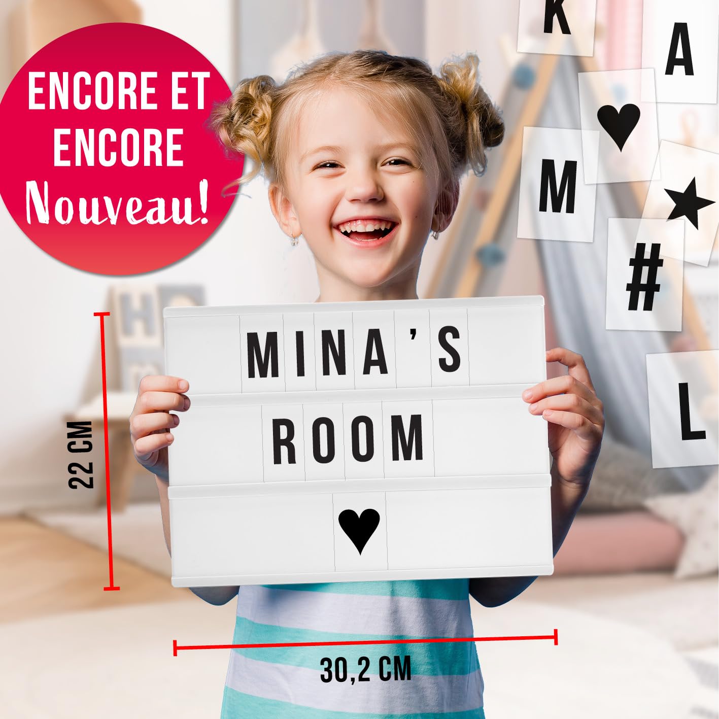 EASYmaxx boîte lumineuse DEL | fonction minuterie | 173 lettres et symboles interchangeables inclus | Modes de changement de couleur différents | Aux piles ou à câble USB [A4]