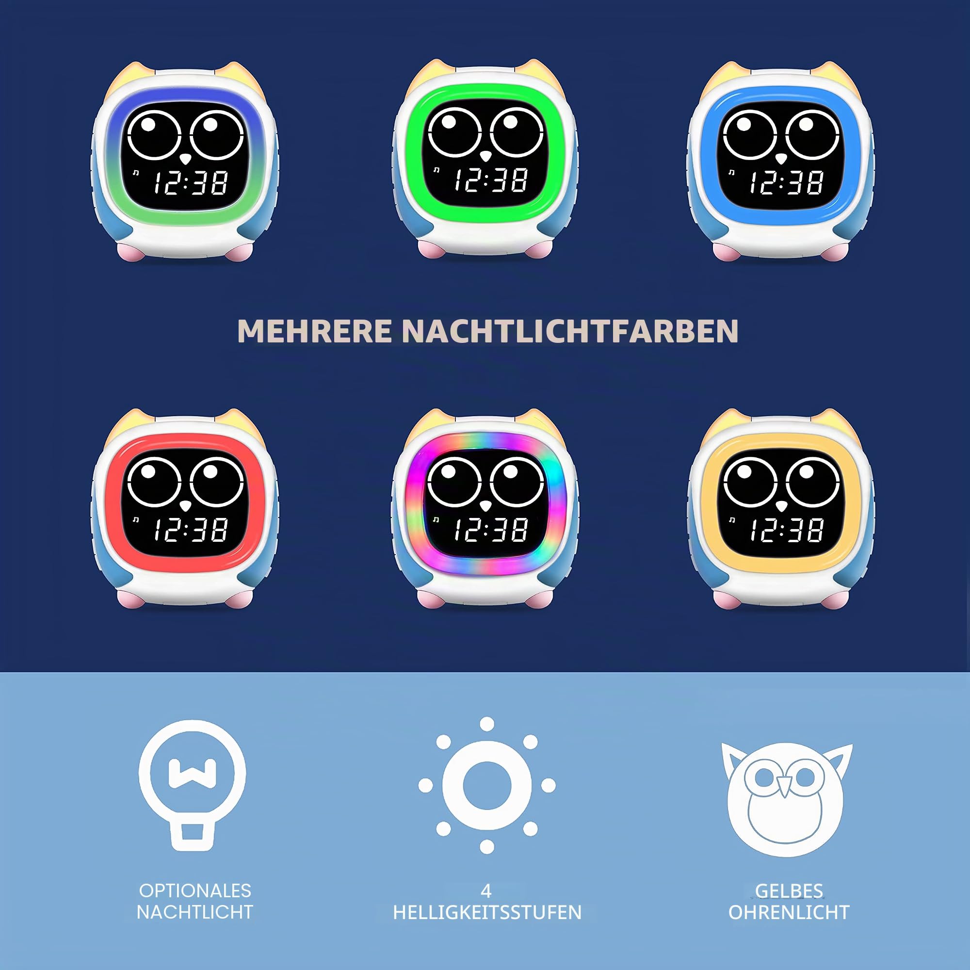 iTOMA Addo Kinder Wecker, Sonnenaufgang/Sonnenuntergang Simulation Nachttischlampe, wachsen Kinderuhr Trainer, weiße Geräusch Schlaf Geräusche Wake Up Clock Eule CKS912-2