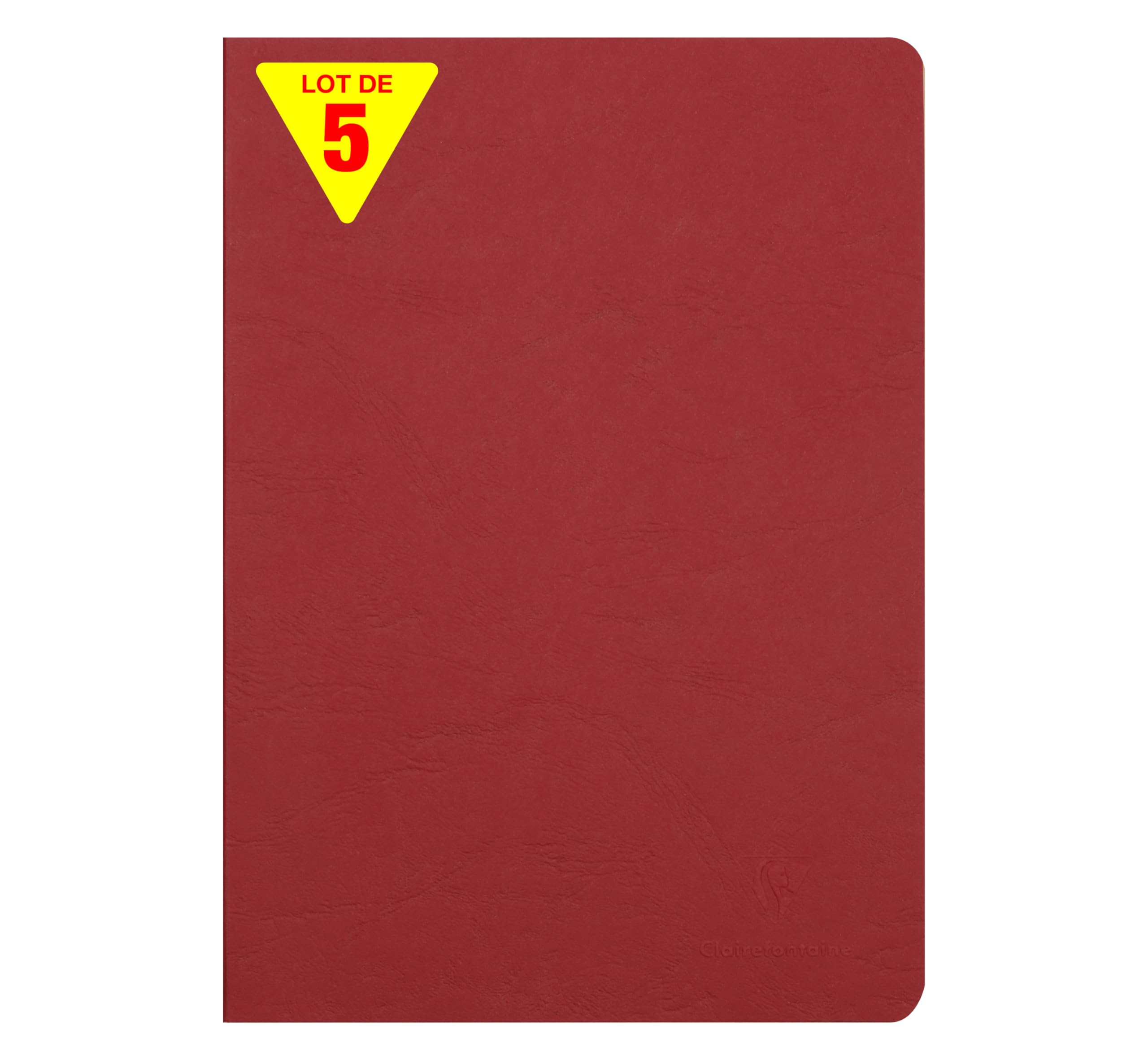 Clairefontaine 733062CPack Age Bag Collection Pack of 5 Red Stapled Notebooks A4 21x29,7cm 96 Lined Pages w/ Margin White Paper 90g Leather Glossy Card Covers