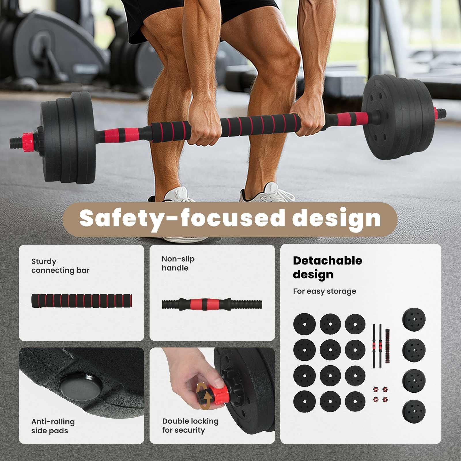 vidaXL Zestaw Hantli 4w1: Hantla, Sztanga, Kettlebell 20 kg