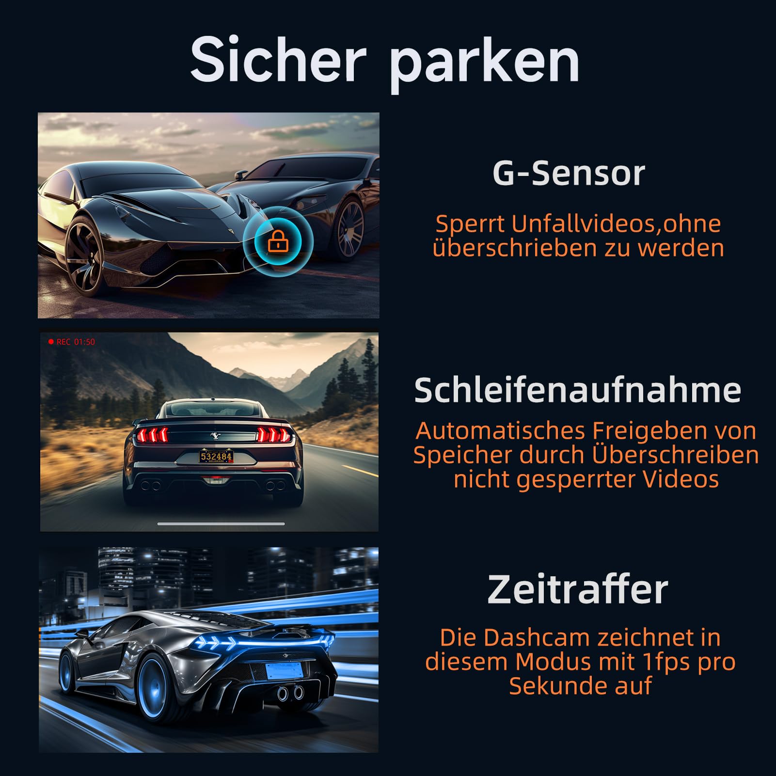 Dashcam Auto Vorne Hinten 4K+1080P, Dash Cam Auto mit GPS WiFi, Parküberwachung, Dual Autokamera mit 32GB Karte, 170° Weitwinkel, Super Nachtsicht, G-Sensor, Loop-Aufnahme, APP Steuerung, Max 256GB
