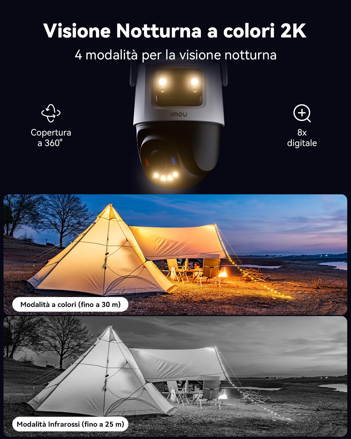 Imou 4G LTE Telecamera Esterno con Sim e 64GB Micro SD, 3K(3MP+3MP) Telecamera Senza WiFi con Doppio Obbiettivo, Visione Notturna a Colori, Rilevamento Umano/Veicoli, IP65, Crociera Automatica
