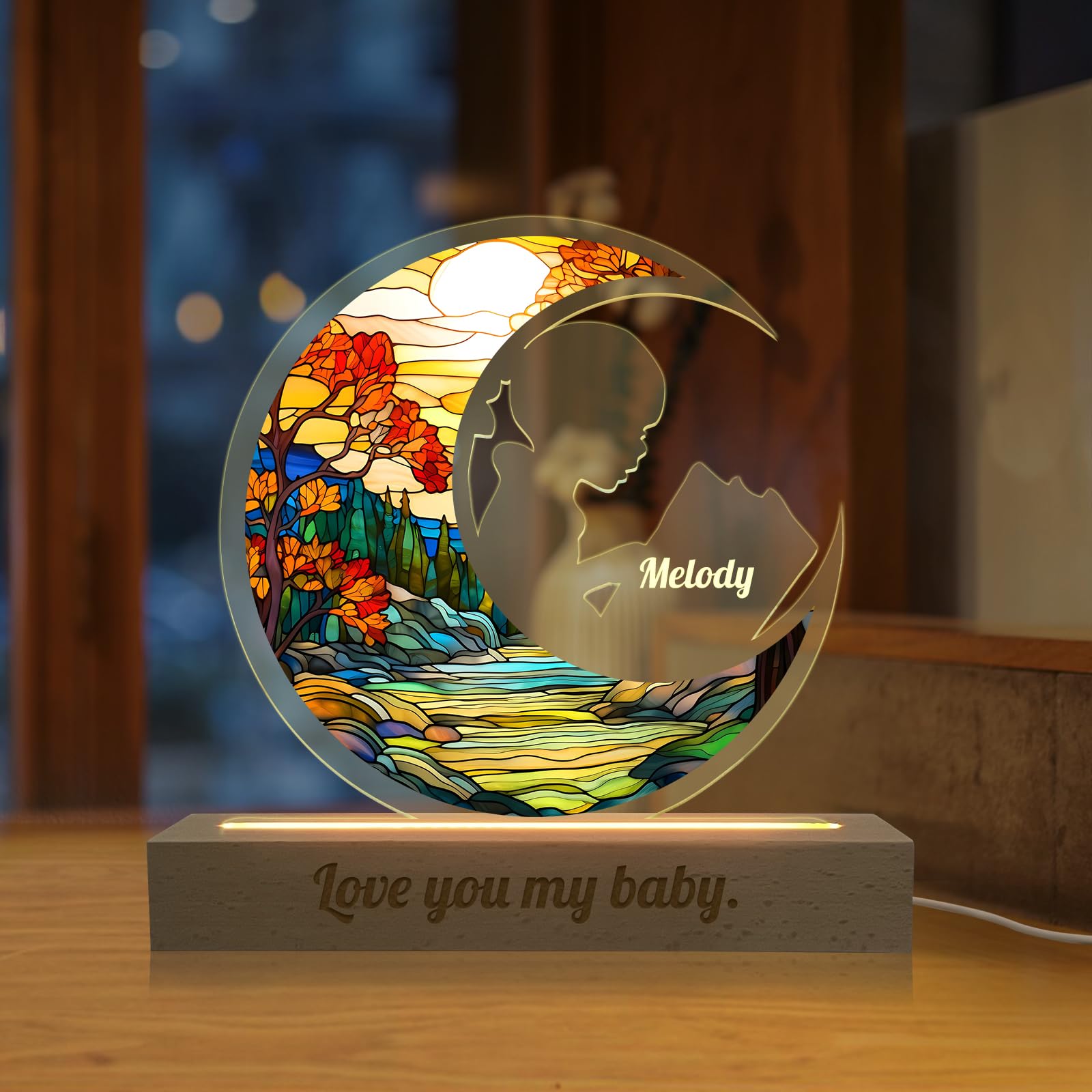 LINMQIU Custom Acrylic Moon Night Light with Text, Personalised Name And Date, Acrylic Night Light for Kids, Customised Children's Bedroom Decoration, Personalised Gifts for Boys, Girls, Newborns