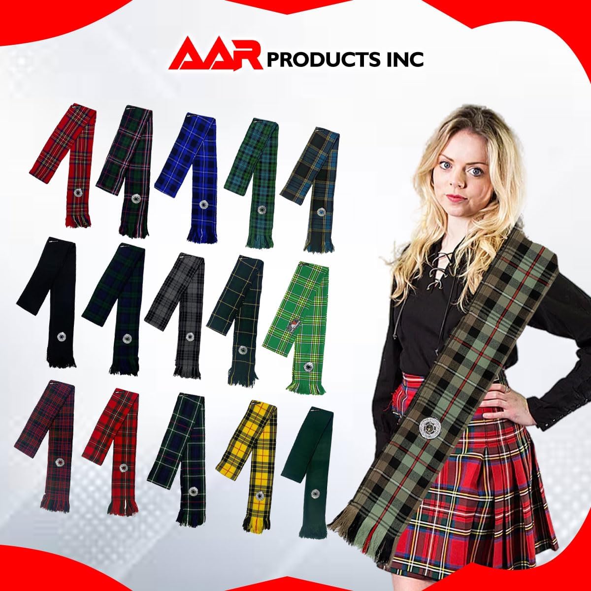 AAR Womens Tartan Clan Sashes Ladies Brooch Scottish Highland - 90 x 10.5 Inches - Image 5