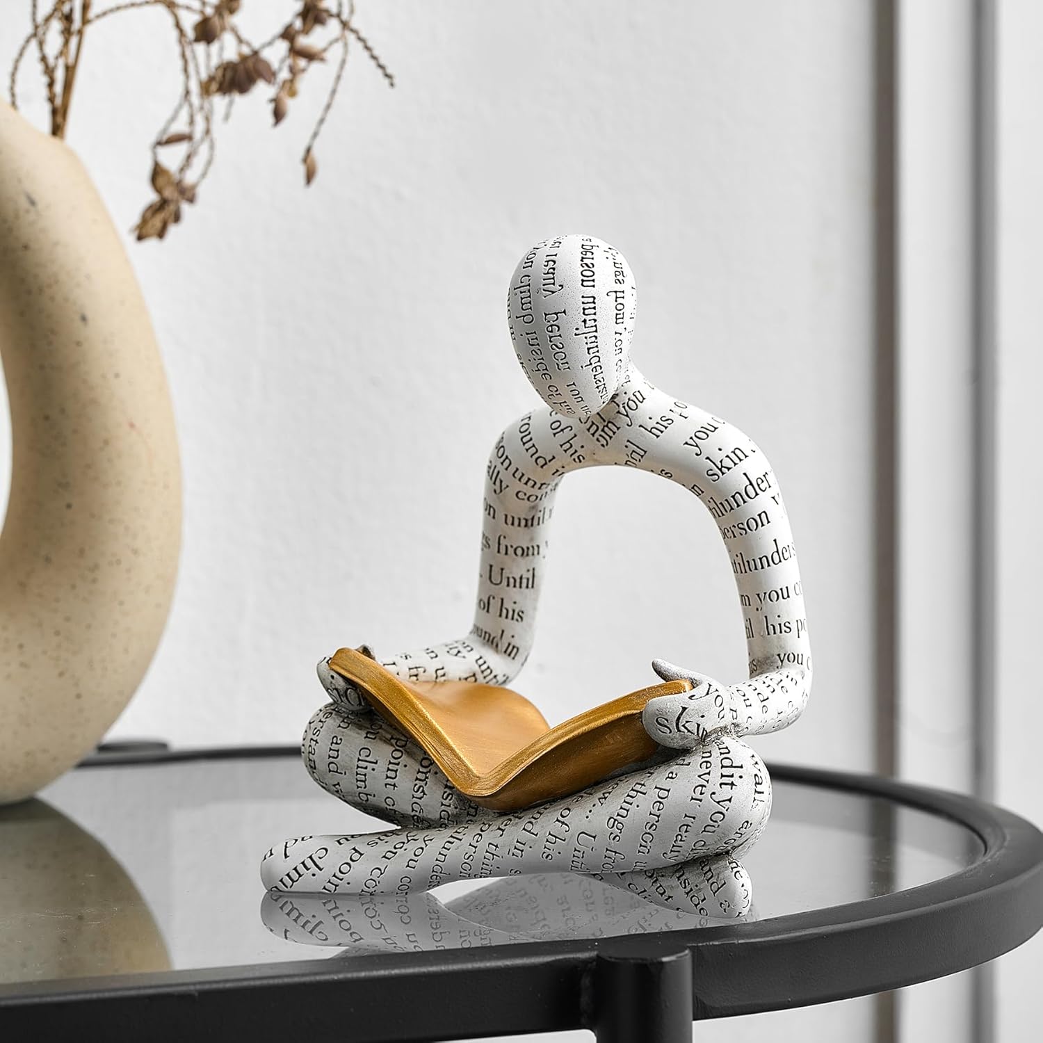 Modern Reading Figure Statue, Home Decor Thinker Statue, Abstract Art Ornament, Reading Sculpture Decor for Bookworms in Family, Office, Living Room, Ideal for Shelves, Desks or Tables (White)