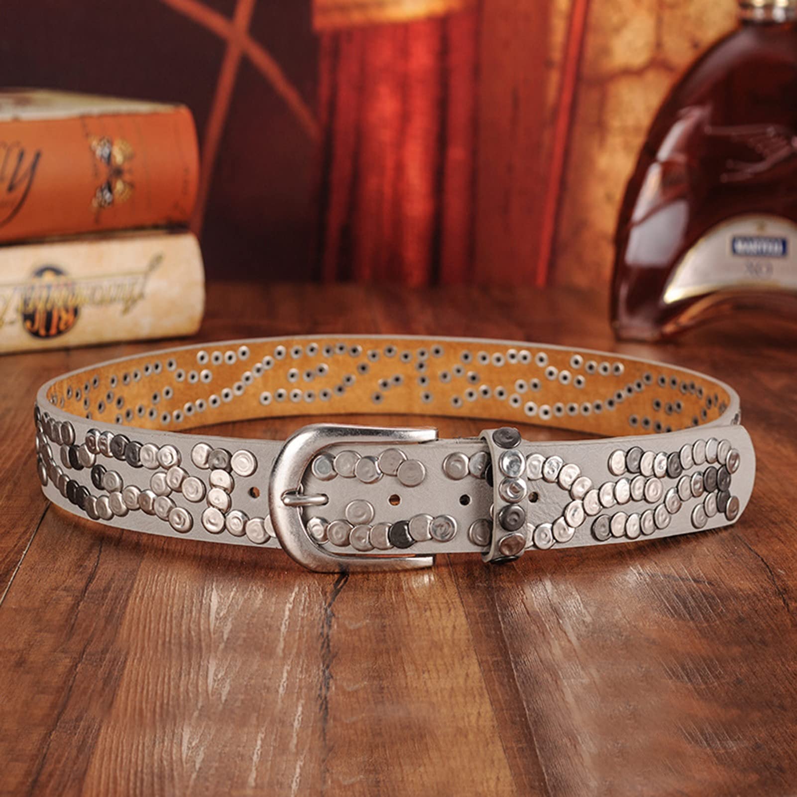 Pasek Unisex W Stylu Western Punk Rock Retro – Nity Kształcie Kółek, Skóra Z Metalowymi Ćwiekami, Błyszczący, Szerokość 38 Mm, Do Jeansów, Spodni I Sukienki