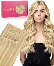 Multi-Piece Tape in Hair Extensions Human Hair, Tape Weft Hair Extensions Real Human Hair 20Inch 150g 7pcs Light Blonde Highlighted Golden Blonde Invisible Remy Extensiones De Cabello Humano