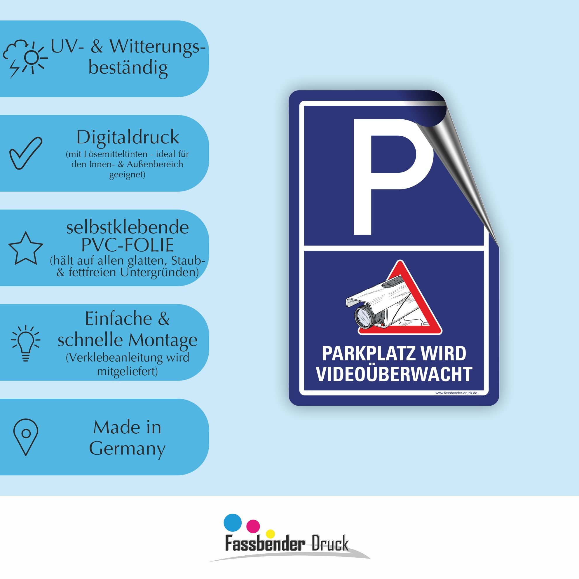 PARKPLATZ IST VIDEOÜBERWACHT Schild zum Markieren eines videoüberwachten Bereiches - Aluverbundplatte für ein Videoüberwachungsschild - (90x60cm AUFKL.)