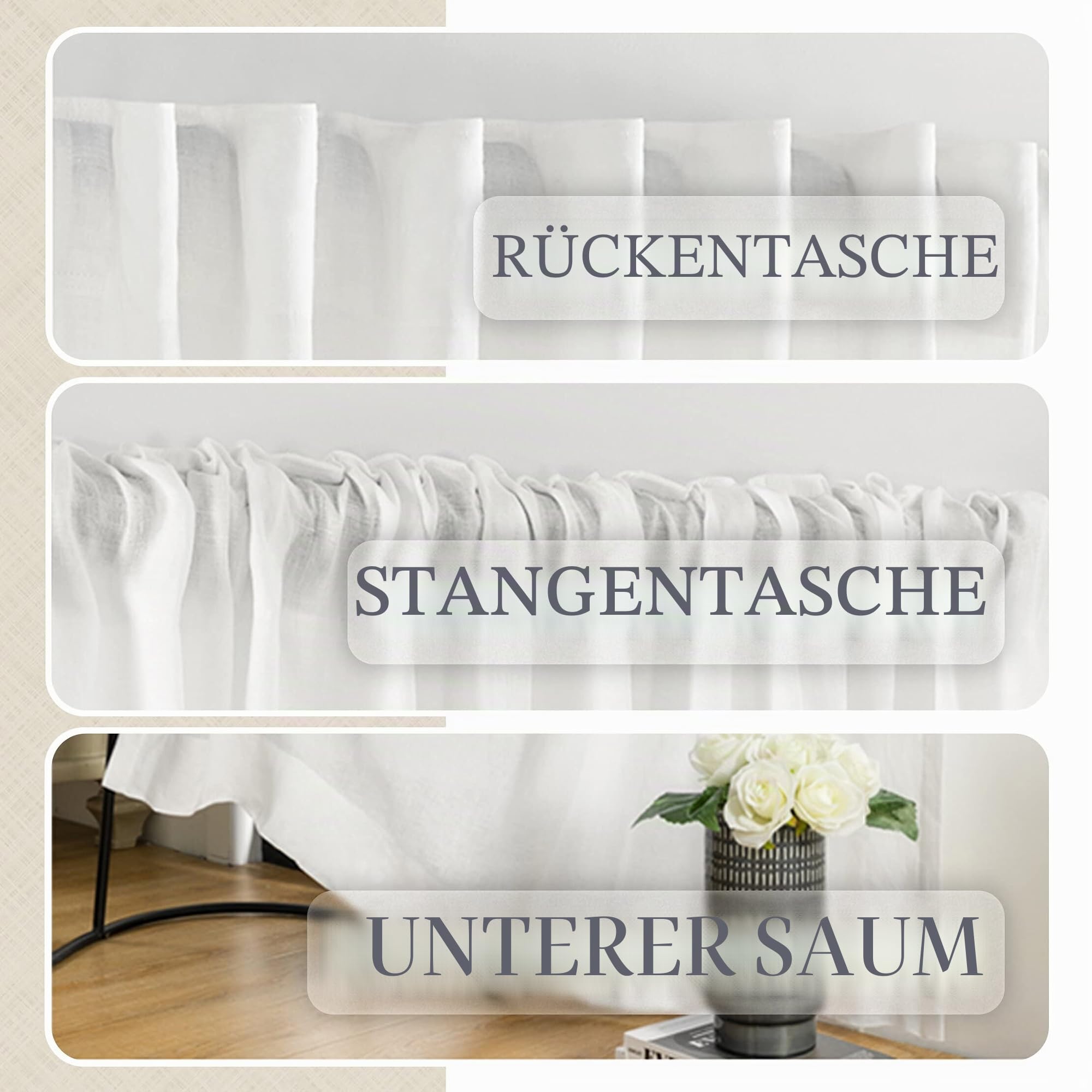 ATLINIA 100% Leinen Transparent Vorhang Weiß - 1er Set Fenster Leinen Gardinen ösen Deko Schlaufenschal for Wohnzimmer Bedroom Modern Wetterfest Outdoor Farmhouse Curtasin 160 cm