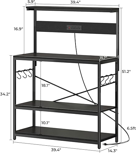 Miniatura 52 de SUPERJARE - Estante de cocina con toma de corriente de 4 niveles, soporte de microondas de cocina con 6 ganchos en forma de S, estante de Marrón