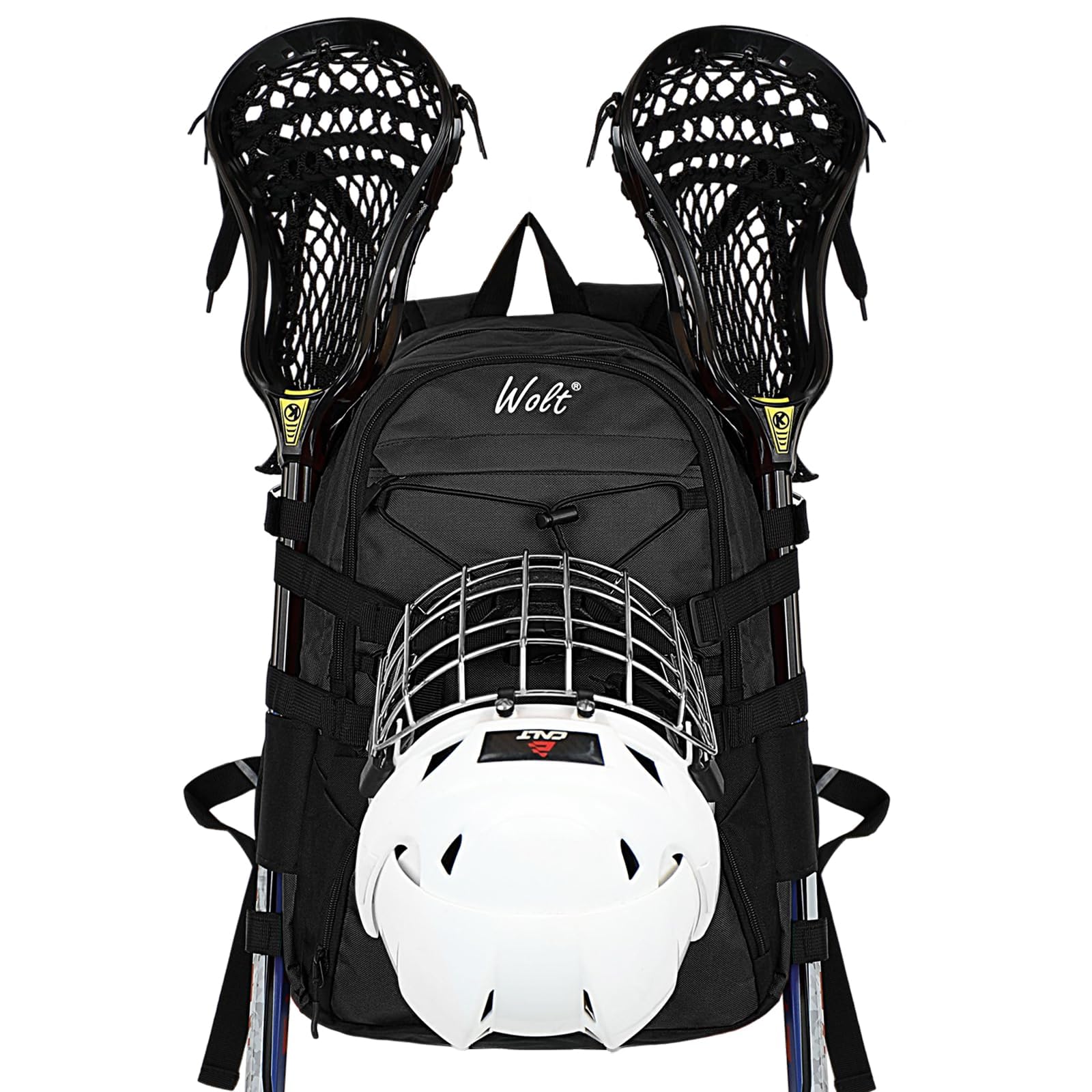 WOLT Lacrosse Bag Lacrosse Rucksack mit Zwei Schlägerhaltern, große Feldhockey-Tasche für alle Sportausrüstungen