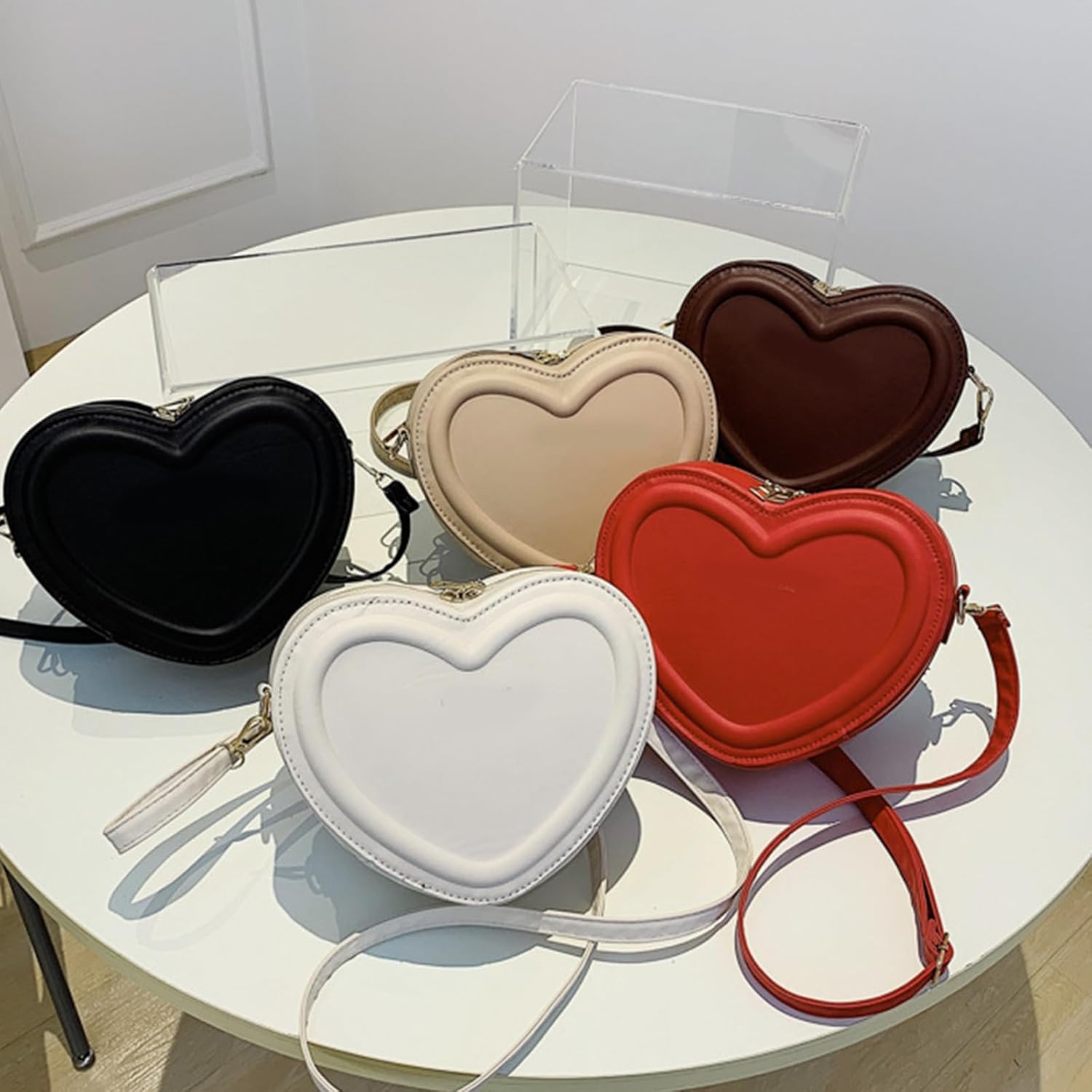 Women's Heart Shape Crossbody Bag, Compact PU Leather Handbag, Gift for Women, Khaki, 20*15*7cm - Image 7