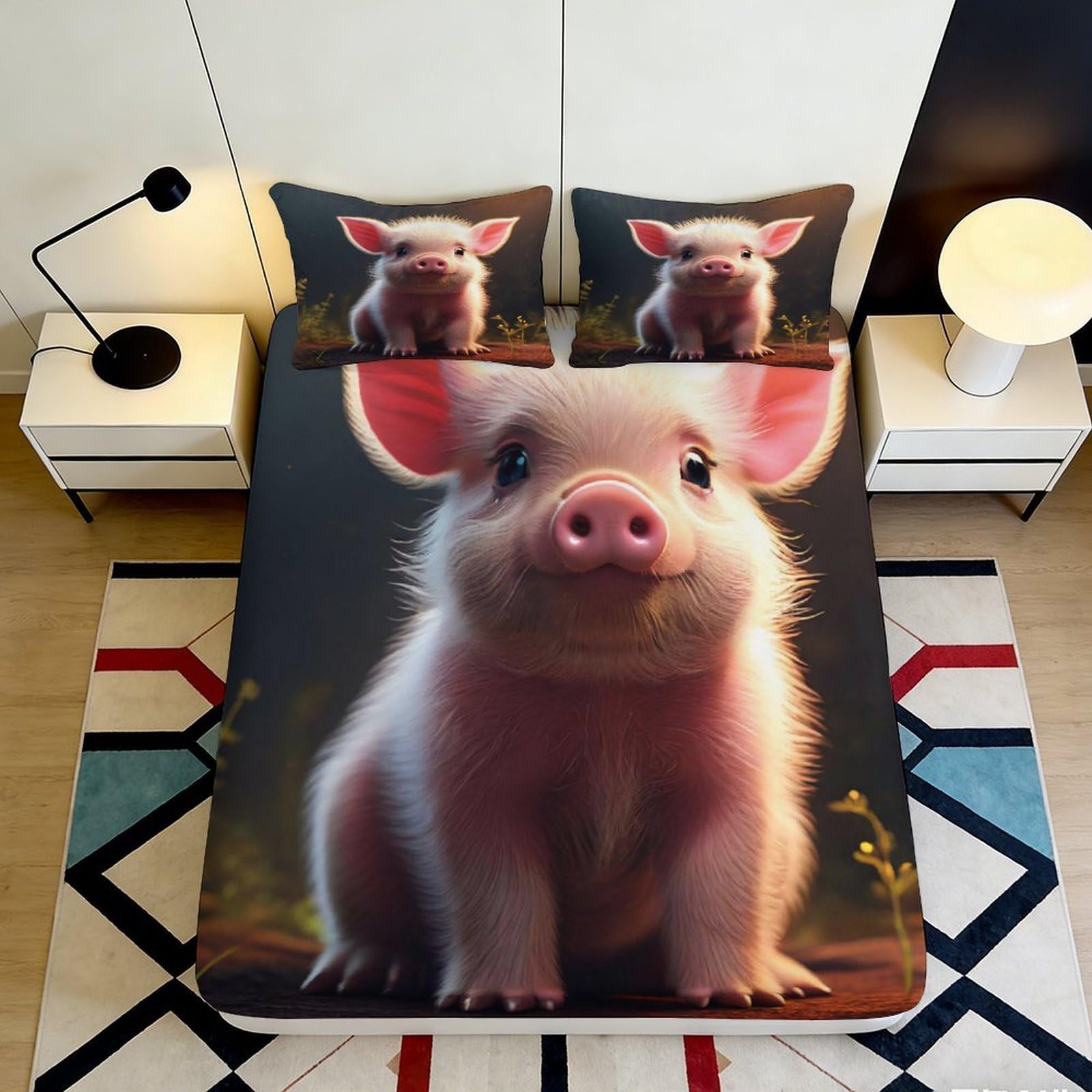 Zfldkwgb Style-9 3D Printed Cute Pig Fitted Sheet Microfiber Soft Cartoon Animal Mattress Cover For Bedroom Guest Room Dorm Decor 90X200x25cm