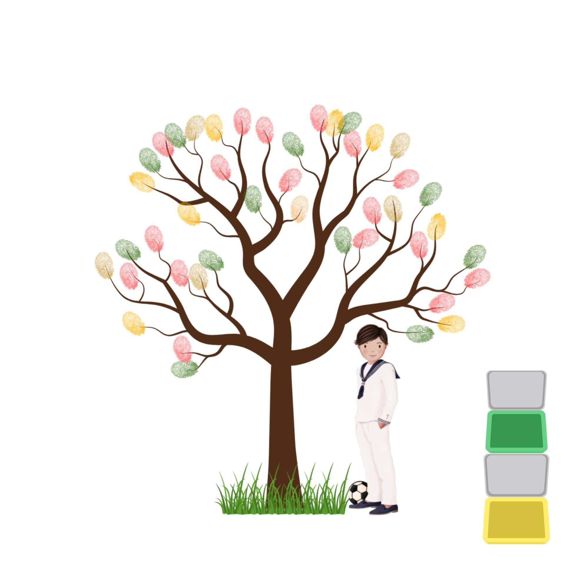 Eedama Decor Árbol de Huellas Comunión Niño Moreno – Lámina A3 con 2 Tintas incluídas (aleatorias) – Recuerdo Original para Invitados – Decoración de Primera Comunión