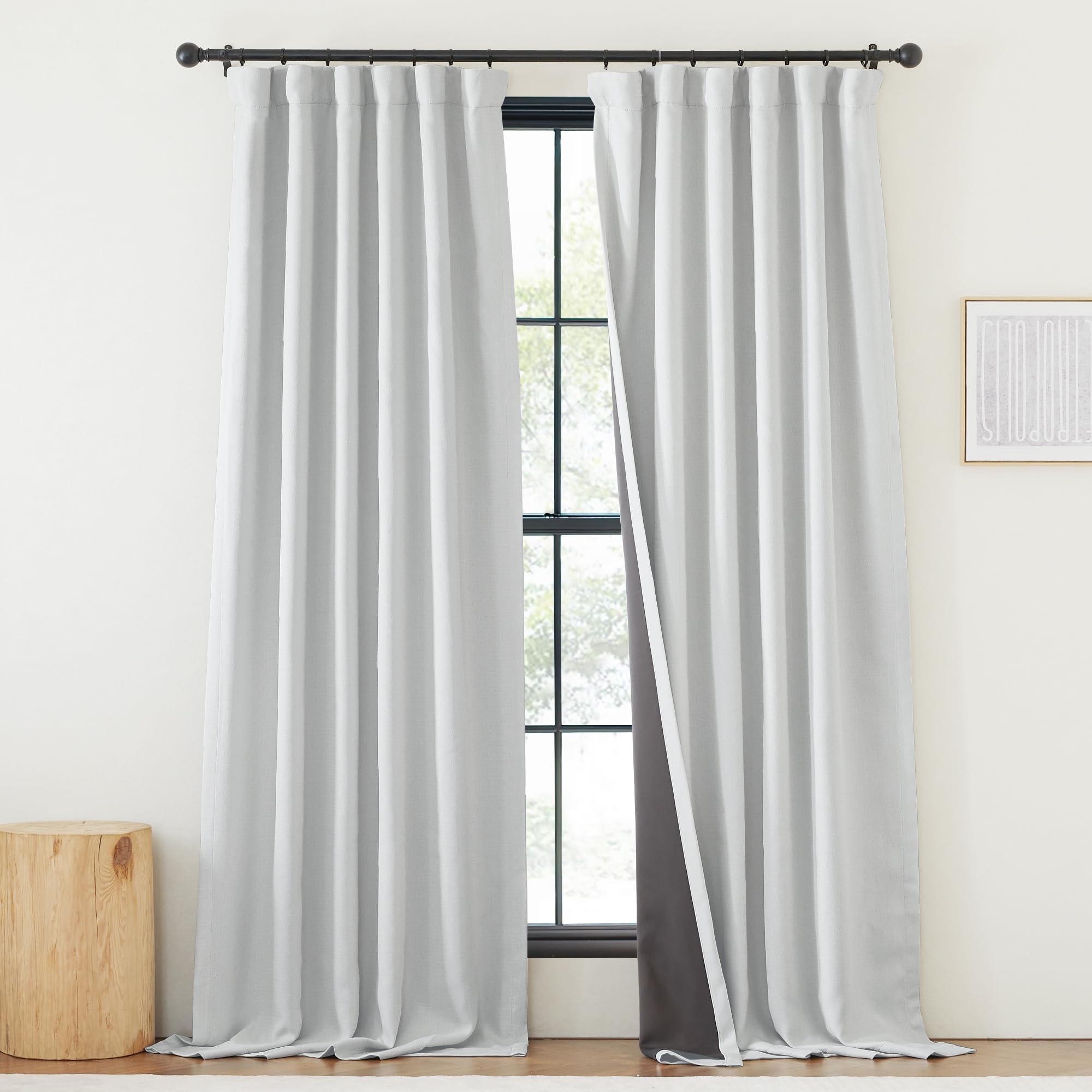 NICETOWN Faux Linen 100% Blackout Living Room Curtains, Pinch Pleated Curtains Thick Linen Blend Thermal Window Treatments Noise Reducing Drapes for Bedroom, Greyish White, W50 x 96, 1 Panel