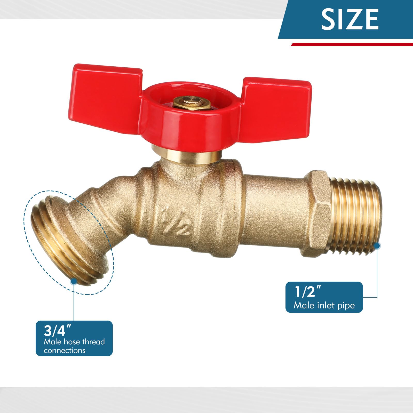 VIHOSE Paquete de 10 baberos de manguera macho de 1/2 pulgada MIP x 3/4 pulgadas MHT, válvula de cierre de latón de 1/4 de vuelta, grifo de manguera de agua resistente para manguera de jardín y patio