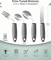 Vista 4 de Juego de 4 cubiertos adaptativos - cubiertos para Parkinson con ángulo de 42°, cubiertos ponderados de 2.5 oz para temblores de mano y pacientes