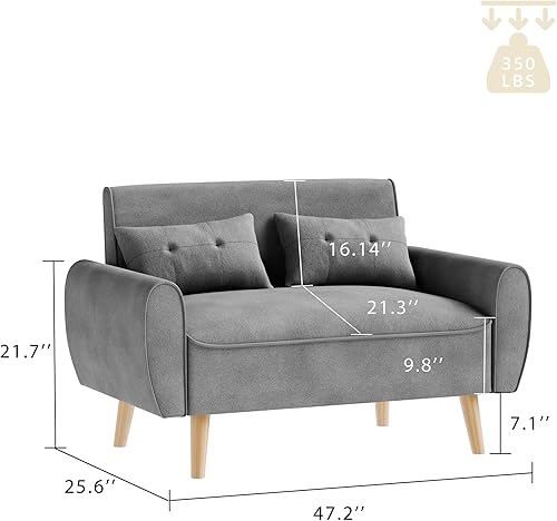 Miniatura 2 de JAMFLY Juego de sofá para sala de estar, sofá biplaza pequeño de 47 pulgadas, sofá biplaza para espacios pequeños, dormitorio, oficina, apartamento